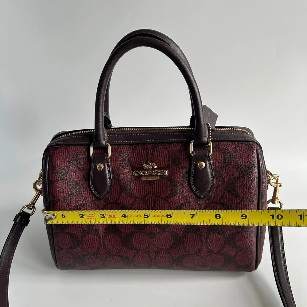Coach Rowan Satchel Burgundy Signature Canvas Leather Bag Excellent - Picture 8 of 10